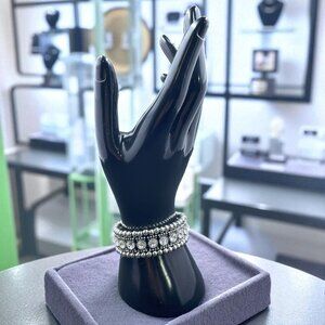 Vintage Beaded Rhinestone Cuff Bracelet Glam Statement Coquette Holiday Bling‎